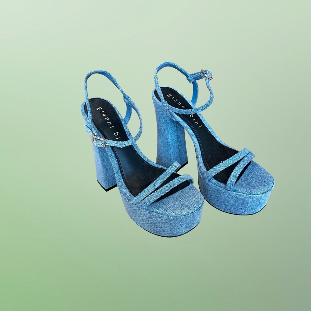 💕CCO💕 NWT Gianni Bini Platform Ankle Strap Open Toe Sandals Heels Blue 8 1/2 - Picture 16 of 16
